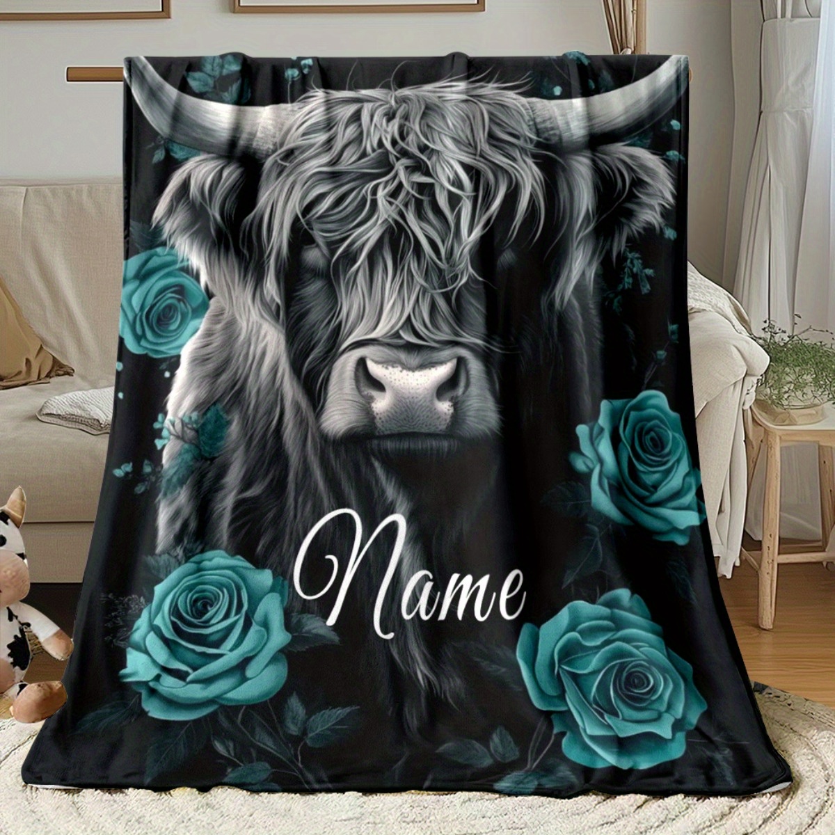 Highland Home Textiles - Koc z personalizacją z motywem krowy