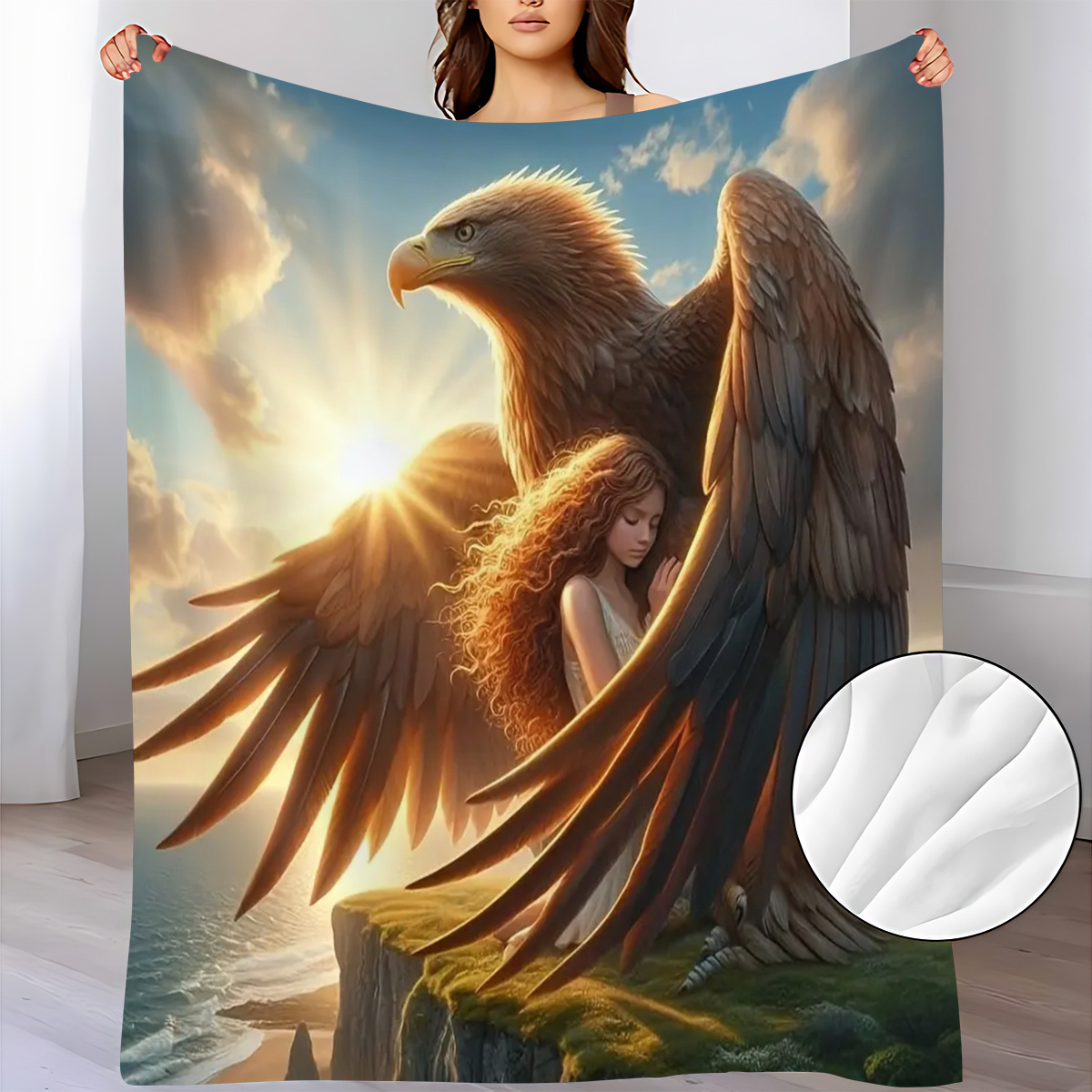Sunrise Home Textiles & Apparel - Majestetyczny Orzeł Chroniący Dziewczynę - Flanelowy
