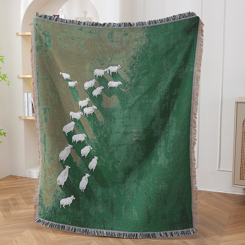 Home Textiles City - Koc z tkaniny, wzór: owce, zielona