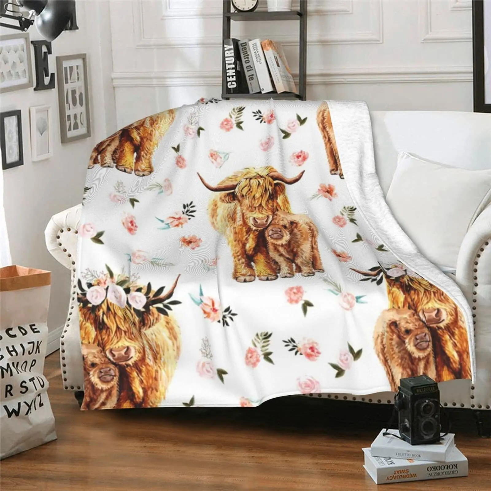 Koc z motywem krowy szkockiej, – Highland Home Textiles recenzja i cena