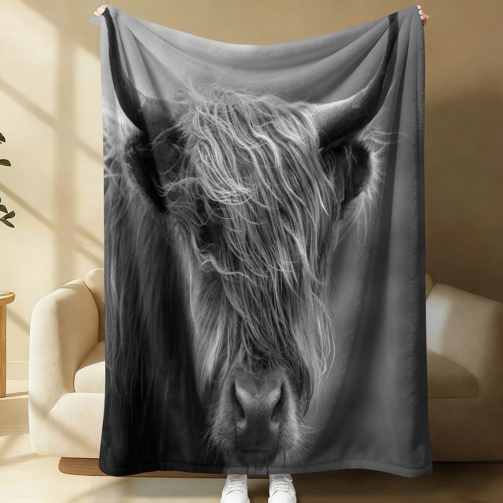 Koc z flaneli z motywem krowy  – Highland Home Textiles recenzja i cena