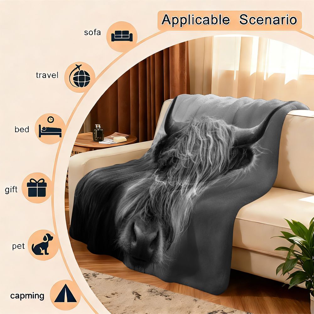 Koc z flaneli z motywem krowy  – Highland Home Textiles recenzja i cena